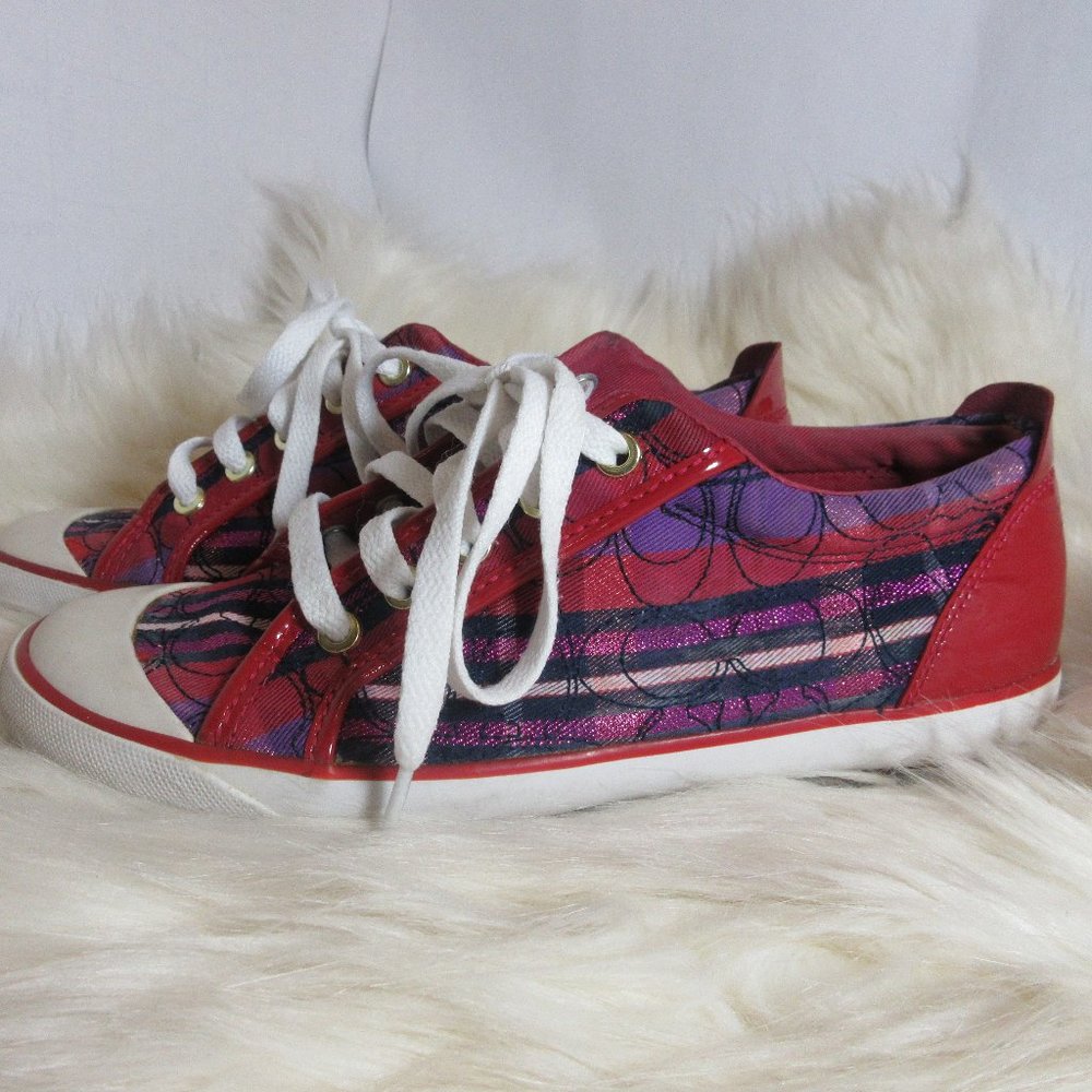 Coach Barrett Tennis Sneaker Shoes Floral Pattern Pink Patent  8.5